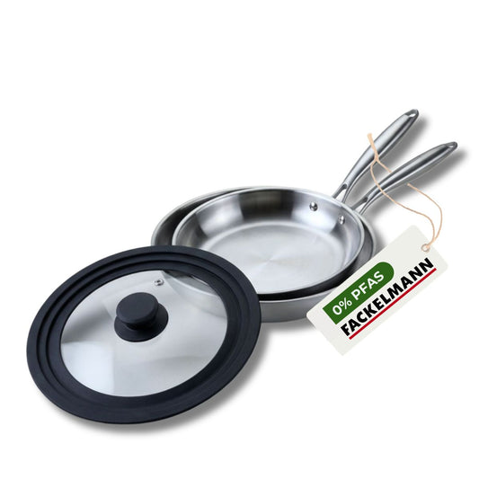 Set de 2 poêles de cuisson 20/24 cm en acier inoxydable avec 1 couvercle Fackelmann Vita3