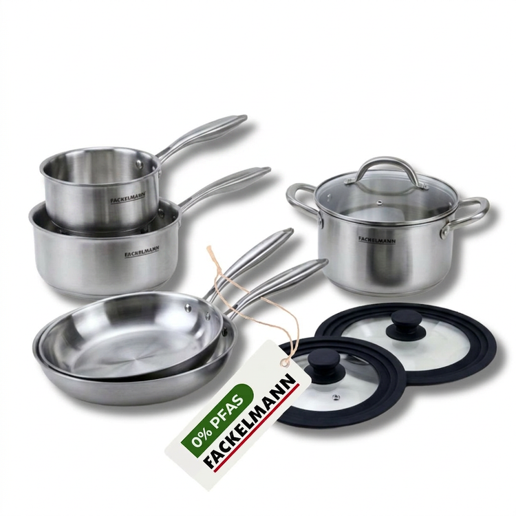 Batterie de cuisine 2 poêles 24/28 cm et couvercles 2 casseroles 14/18 cm 1 faitout 20 cm Fackelmann Vita3