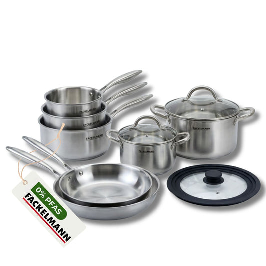 Poêles à Frire 20 26 cm, Casseroles 14 16 et 18 cm, Faitouts 20 24 cm inox 18/10 Triply et Couvercle Fackelmann Vita3
