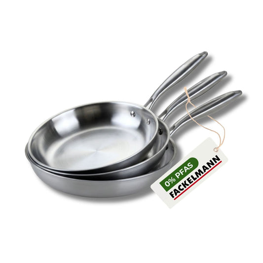 3 poêles 20 24 et 26 cm inox 18/10 Triply Fackelmann Vita3