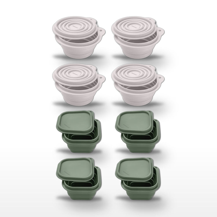 Lot de 4 Boîtes à Snacks Pliables en Silicone Blanc et 4 Vert Fackelmann Storage