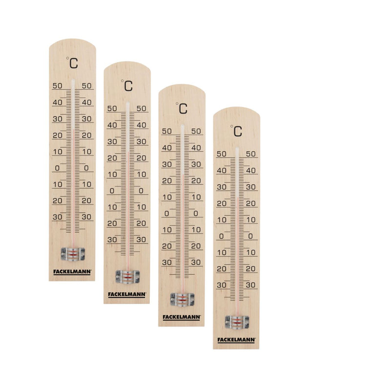 Ensemble de 4 Thermomètres intérieur et extérieur en bois Fackelmann Tecno