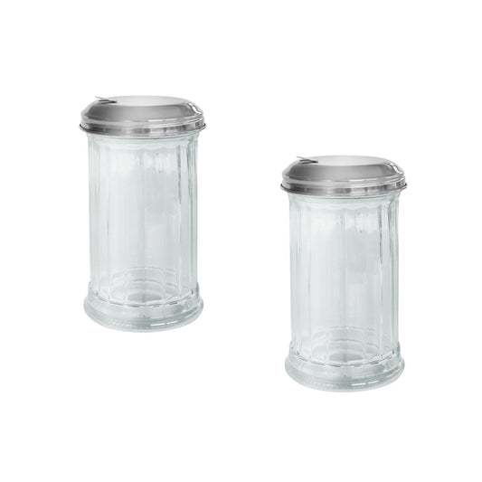 Ensemble de 2 Saupoudreuses en verre et couvercle inox 14 cm Fackelmann Basic