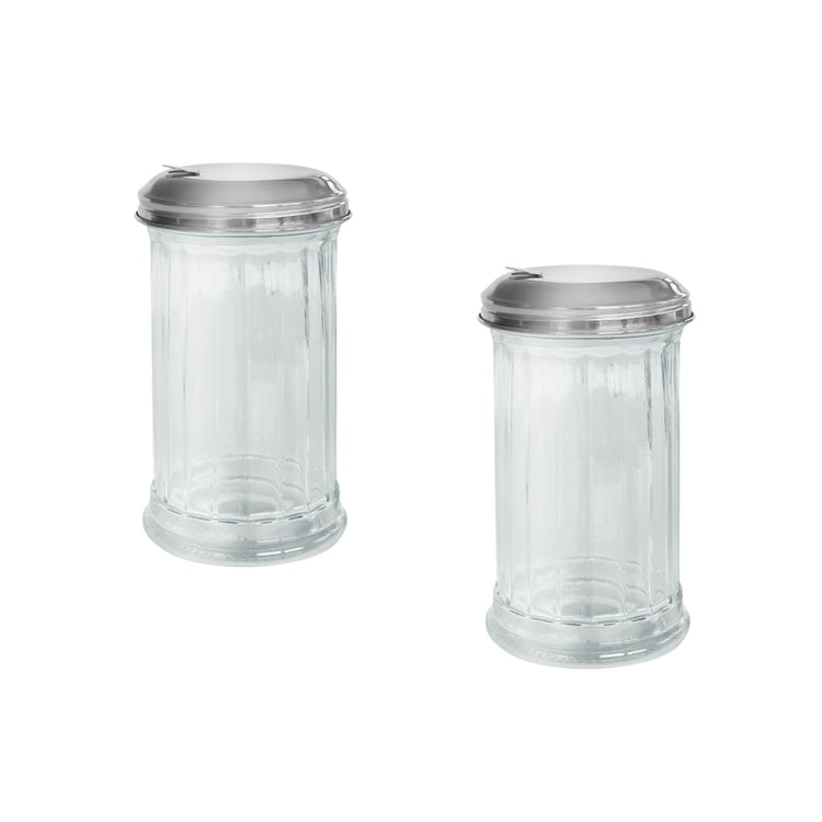 Ensemble de 2 Saupoudreuses en verre et couvercle inox 14 cm Fackelmann Basic