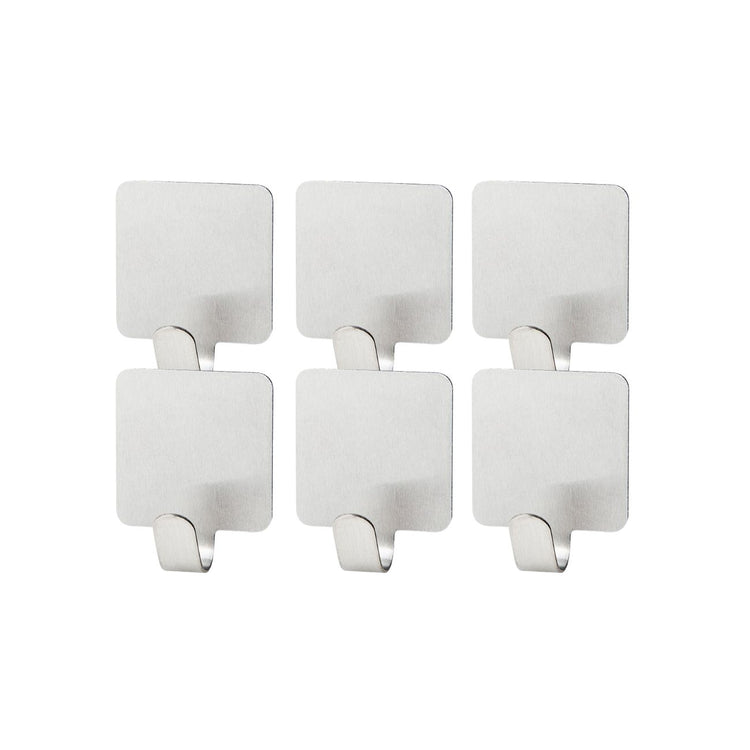 Ensemble de 6 crochets adhésifs carrés en acier inoxydable Fackelmann Tecno