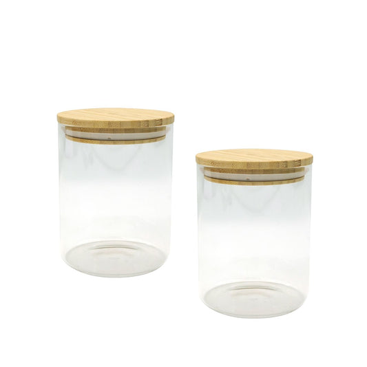 Ensemble de 2 Boîtes de conservation en verre 0,9L avec couvercle en Bambou Fackelmann Eco Friendly