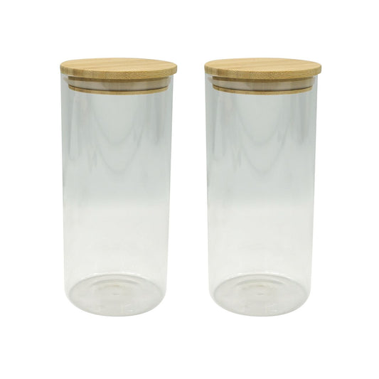 Ensemble de 2 Boites de conservation en verre 2 litres avec couvercle en Bambou Fackelmann Eco Friendly