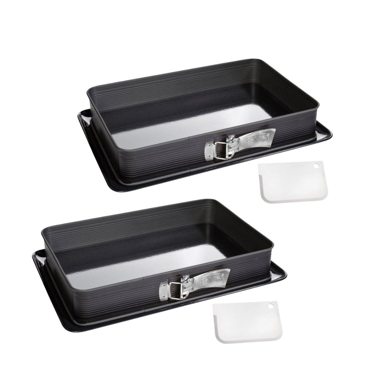 Ensemble de 2 Moules à charnière rectangulaire en acier émaillé et sa spatule 42 x 29 cm Zenker Deluxe