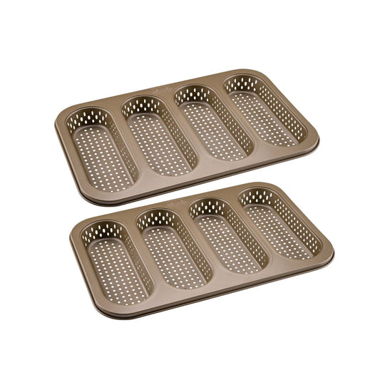 Ensemble de 2 Moules à pain perforé 4 mini baguettes 33 x 22 cm Zenker Mojave Gold