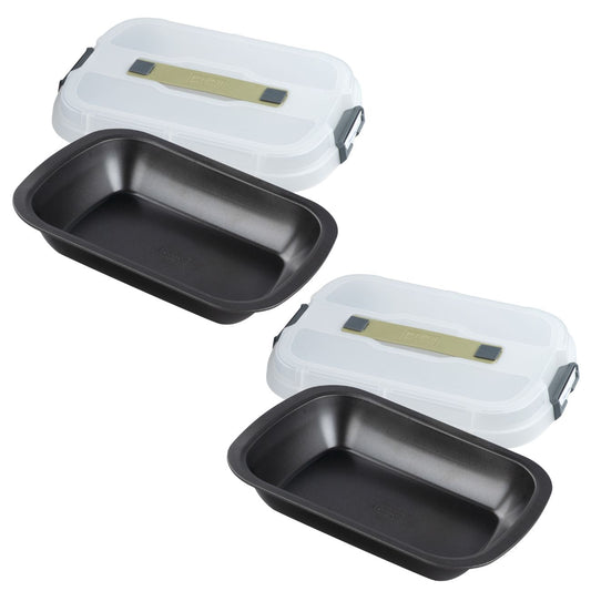 Ensemble de 2 Moules à gâteaux rectangulaire avec couvercle de transport 34 x 24 cm Zenker Bake Click and Go