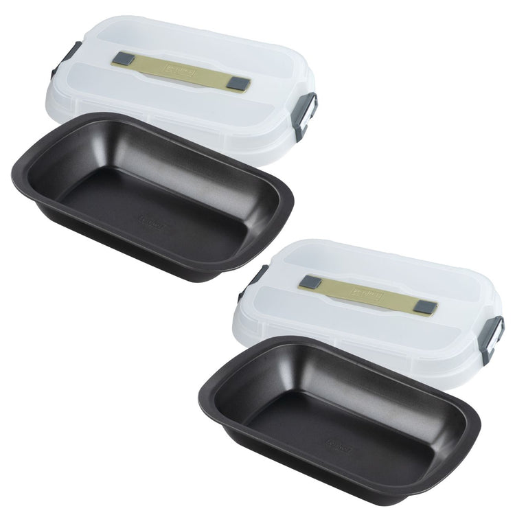 Ensemble de 2 Moules à gâteaux rectangulaire avec couvercle de transport 34 x 24 cm Zenker Bake Click and Go