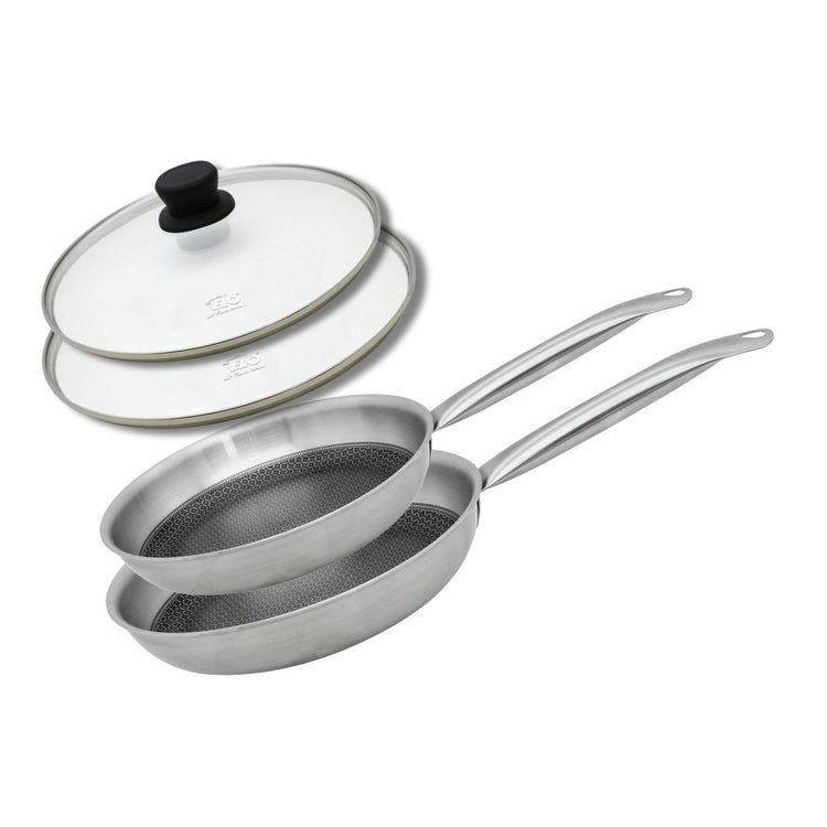 Lot de 2 poêles de cuisson 24/28 cm en acier inoxydable avec 2 couvercles Elo Relief Solution avec couvercles