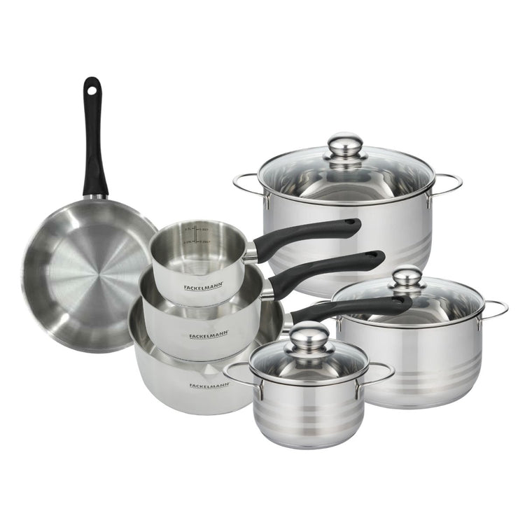 Set de 1 poêle 20 cm, 3 casseroles 12 16 20 cm et 3 faitouts 16, 20 et 24 cm en inox Fackelmann Geneva