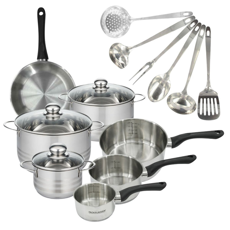 Batterie de cuisine 1 poêle 20 cm, 3 casseroles 12/16/20 cm, 3 faitouts 16/20/24 cm, 6 ustensiles Fackelmann Geneva