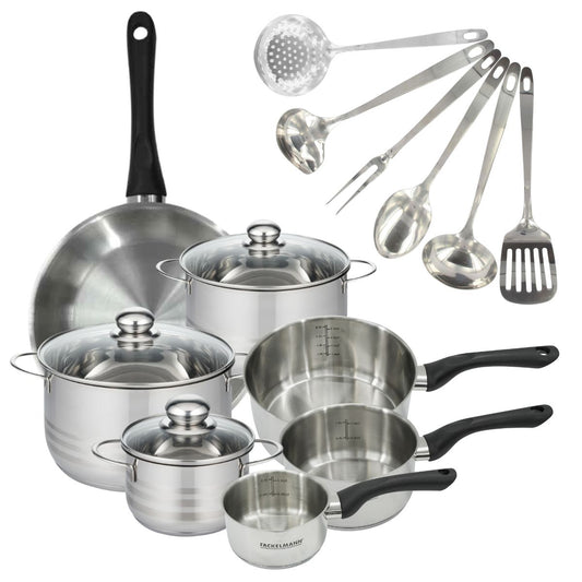 Batterie de cuisine 1 poêle 28 cm, 3 casseroles 12/16/20 cm, 3 faitouts 16/20/24 cm, 6 ustensiles Fackelmann Geneva