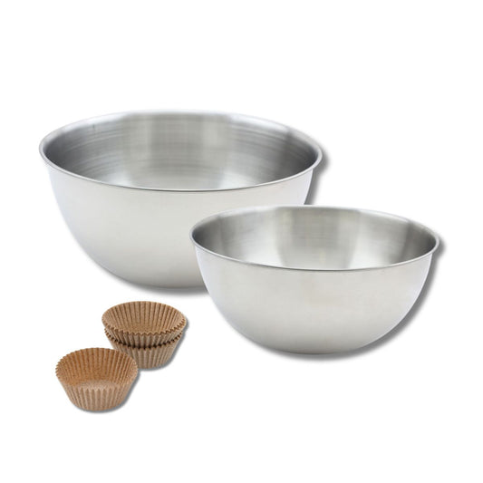 Lot comprenant 40 moules à muffins Zenker, 2 bols à mixer en inox Fackelmann