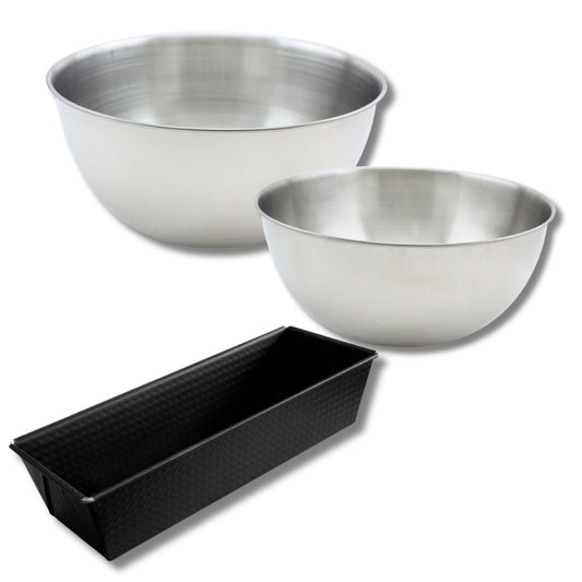Ensemble comprenant 1 moule à cake rectangulaire Zenker, 2 bols à mixer en inox Fackelmann