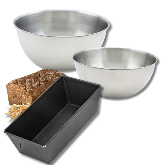 Ensemble comprenant 1 moule à cake Zenker, 2 bols à mixer en inox Fackelmann