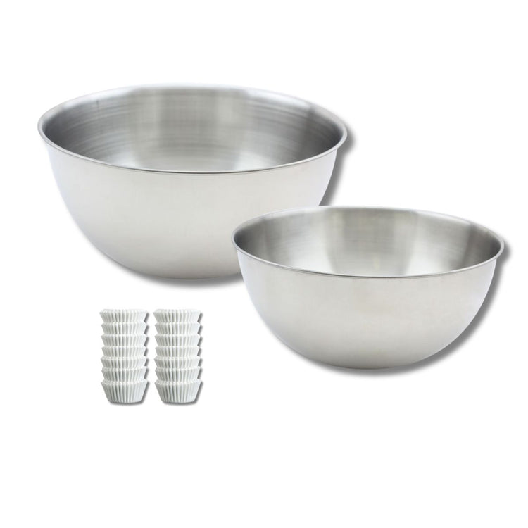 Set comprenant 240 moules à muffins, 1 spatule Zenker, 2 bols à mixer en inox Fackelmann