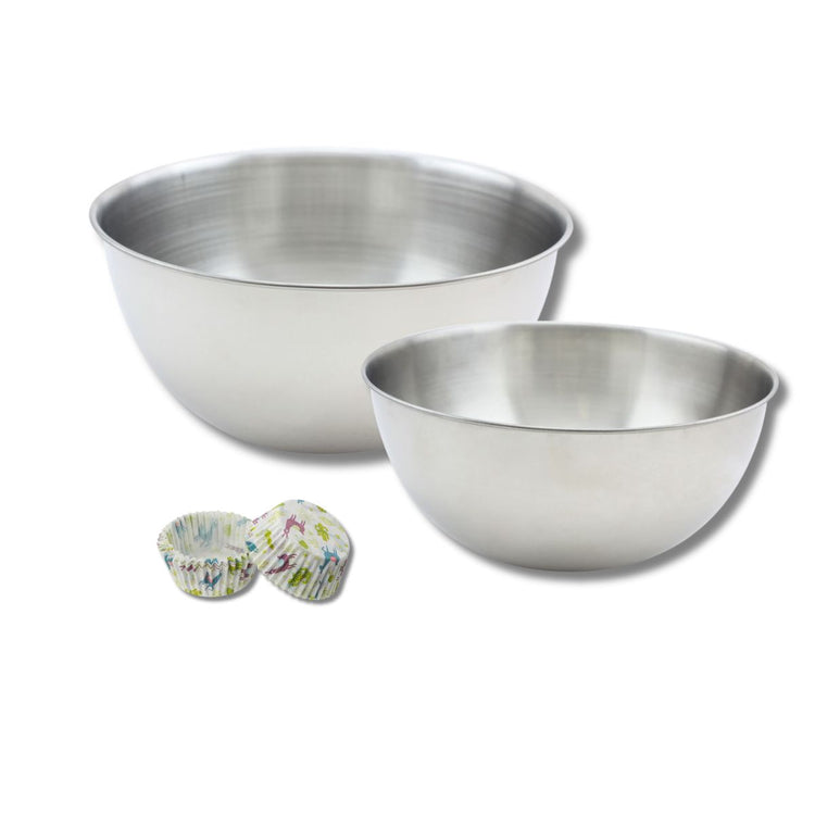 Ensemble avec un lot de 50 moules à muffins, 1 spatule Zenker et 2 bols à mixer en inox Fackelmann