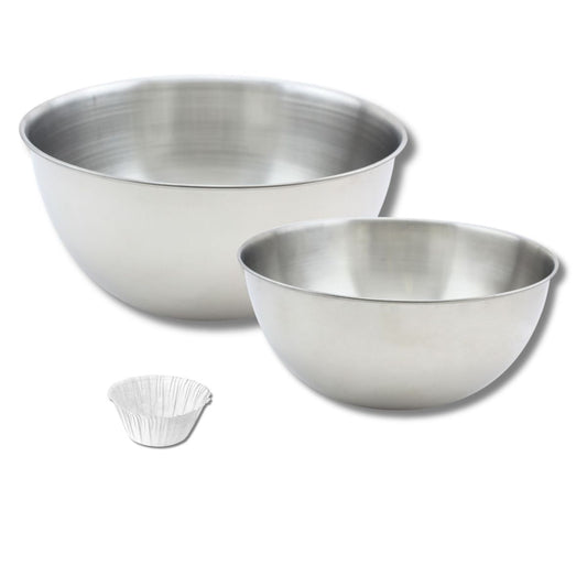 Set composé d'un lot de 30 moules à muffins, 1 spatule Zenker et 2 bols à mixer Fackelmann