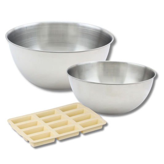 Set comprenant 1 Moule Silicone, 1 spatule Zenker, 2 bols à mixer en inox Fackelmann