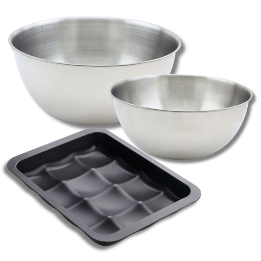 Lot avec 1 Moule 12 mini pains 36 x 27 cm, 1 spatule Zenker et 2 bols à mixer en inox Fackelmann