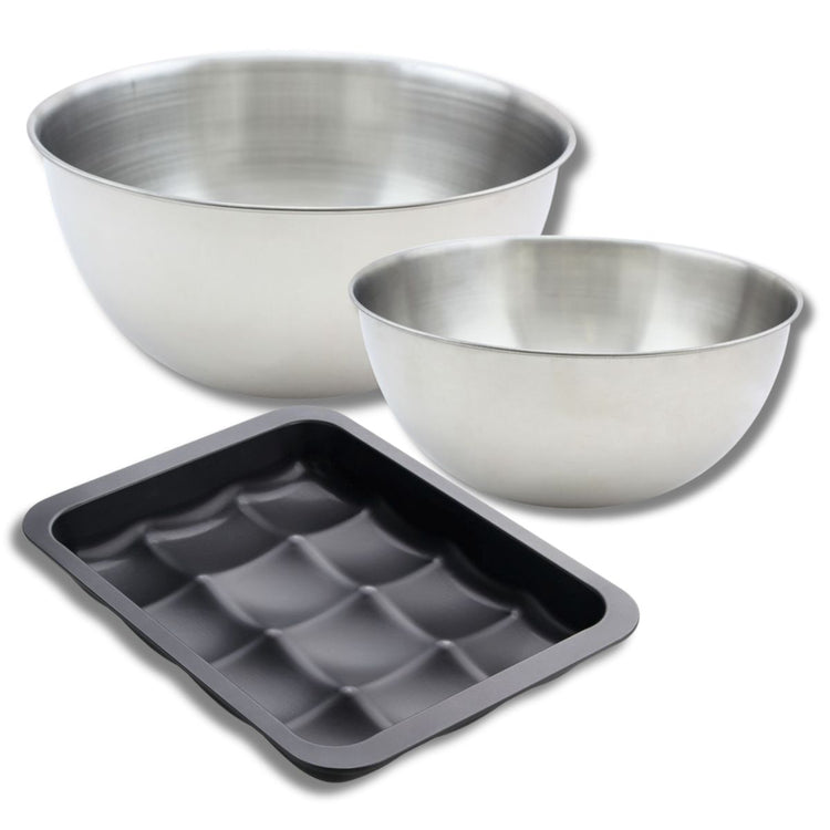 Lot avec 1 Moule 12 mini pains 36 x 27 cm, 1 spatule Zenker et 2 bols à mixer en inox Fackelmann