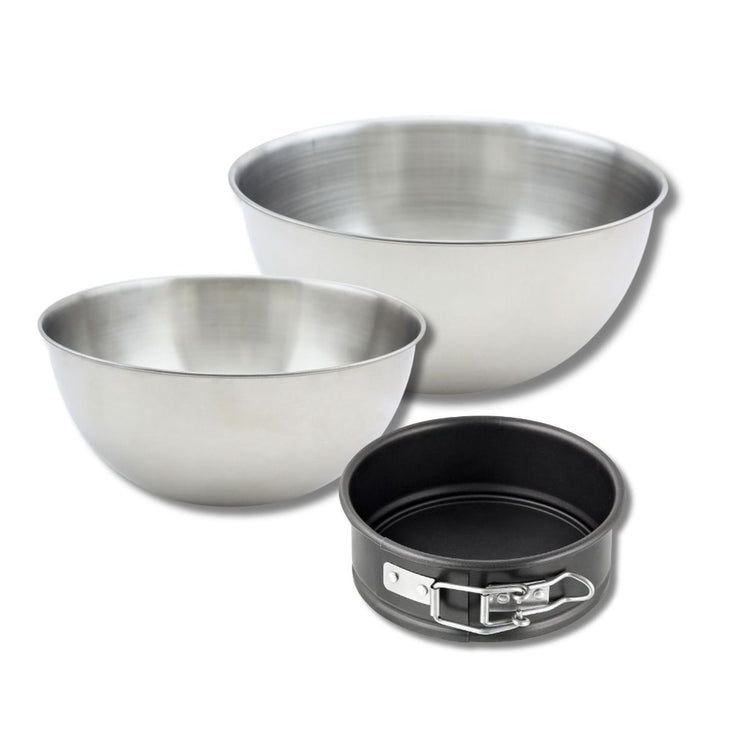 Set pâtisserie avec mini moule à manqué 12 cm, 2 bols à mixer et 1 spatule Zenker