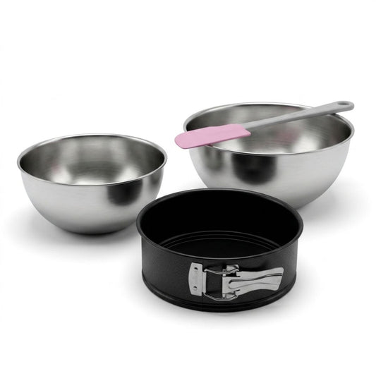 Lot de 1 moule à gâteaux 18,5 cm en acier 2 bols 25/20,5 cm en inox et 1 spatule pâtisserie 25 cm en plastique Spécial mini Spécial mini Zenker Spécial mini