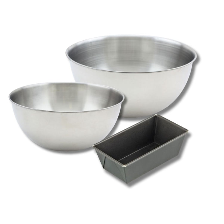 Set pâtisserie avec mini moule à cake 16 cm, 2 bols à mixer et 1 spatule Zenker