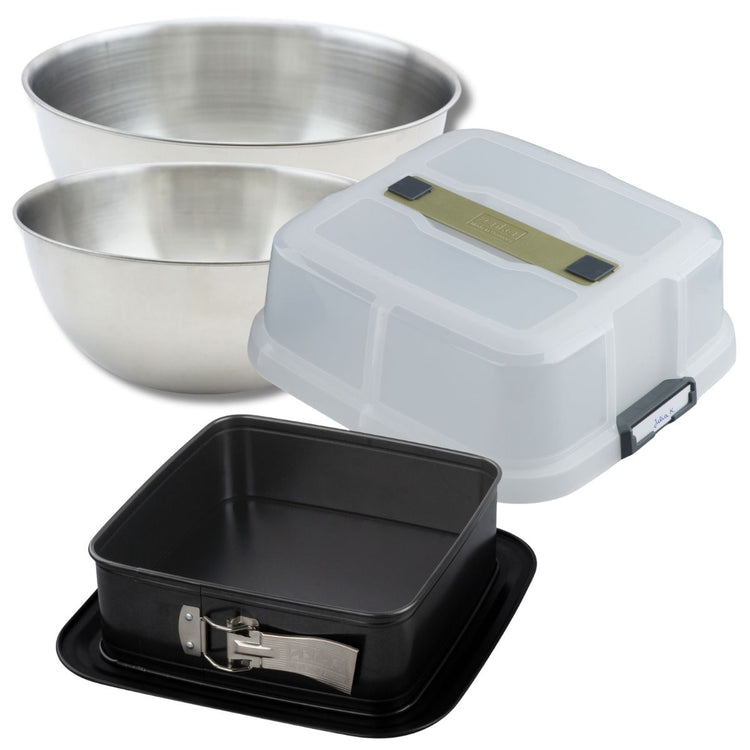 Set pâtisserie moule à charnière carré 23 cm avec couvercle, 2 bols à mixer et 1 spatule Zenker