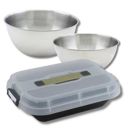 Set pâtisserie moule à gâteaux 34 x 24 cm avec couvercle, 2 bols à mixer et 1 spatule Zenker