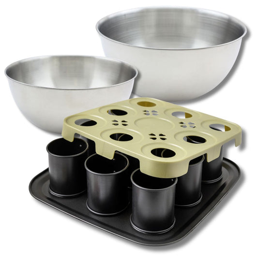 Set pâtisserie moule à gâteaux individuels 9 empreintes avec couvercle, 2 bols à mixer et 1 spatule Zenker