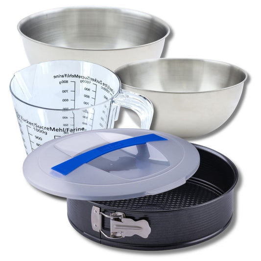 Set pâtisserie avec moule à manqué 26 cm, 2 bols à mixer, verre mesureur et spatule Zenker