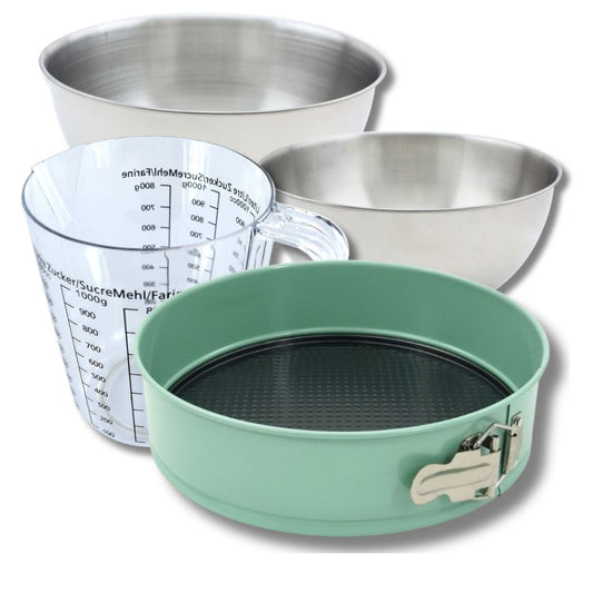 Set pâtisserie avec moule à manqué 25 cm, 2 bols à mixer, verre mesureur et spatule Zenker