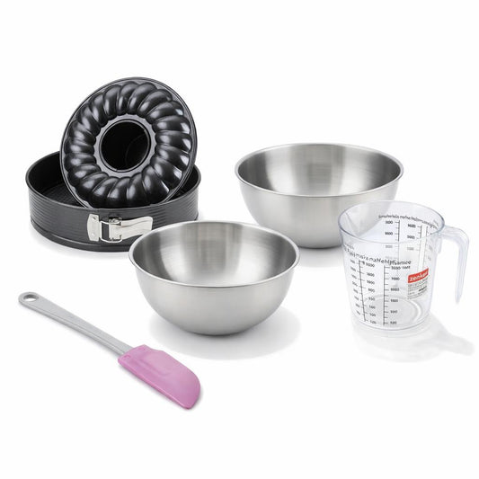 Set de 5 ustensiles de pâtisserie moule à gâteaux bol à mixer spatule en silicone et verre mesureur Black metallic Black mettallic Zenker Black mettallic