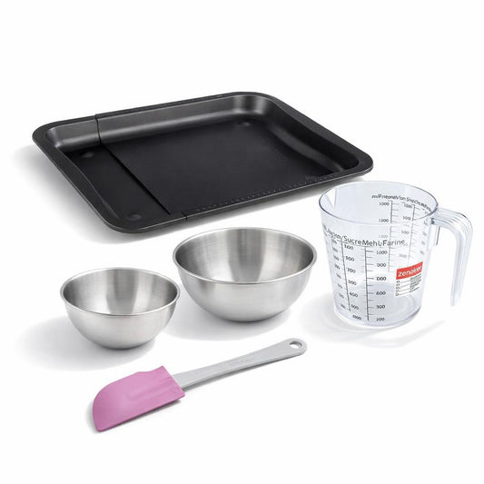 Set pâtisserie avec plaque de four extensible de 35-52 cm, 2 bols à mixer, verre mesureur et spatule Zenker