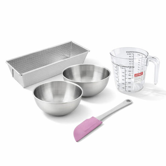 Set de 5 ustensiles de pâtisserie moule à gâteaux bols spatule et verre doseur Zenker Silver