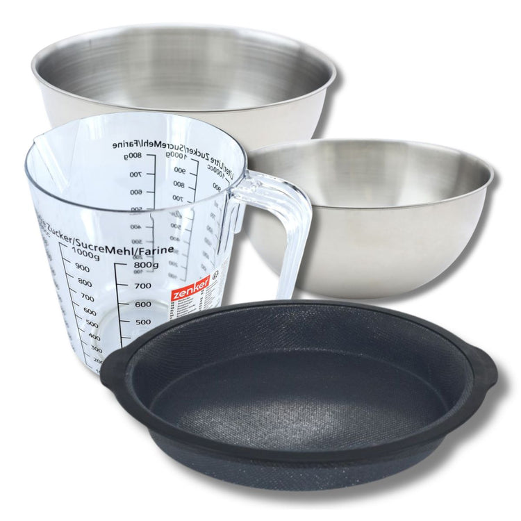 Set pâtisserie avec moule à manqué 25 cm, 2 bols à mixer, verre mesureur et spatule Zenker
