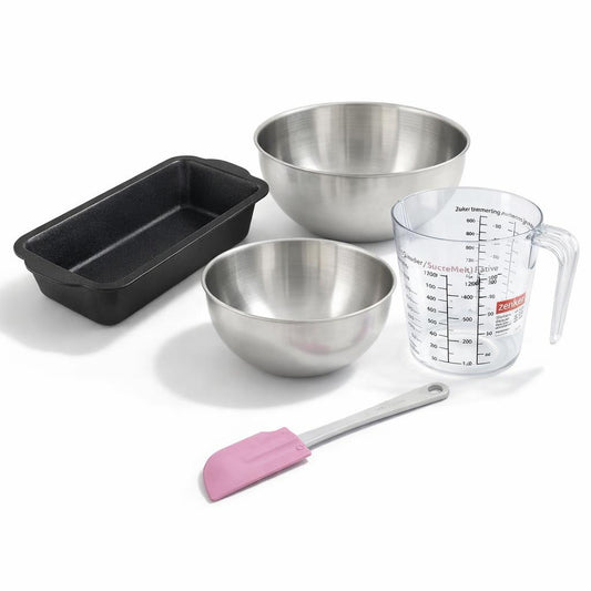 Set pâtisserie avec moule à cake 31,5 cm, 2 bols à mixer, verre mesureur et spatule Zenker