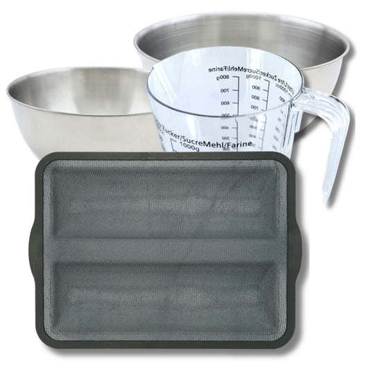 Set pâtisserie avec moule 2 baguettes de pain 36 x 26 cm en silicone, 2 bols à mixer, verre mesureur et spatule Zenker