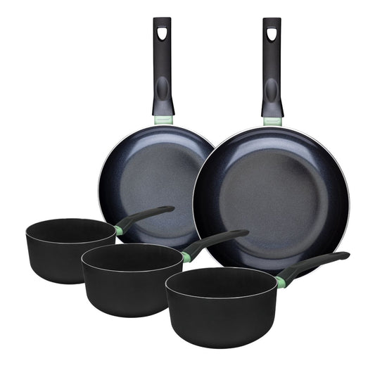 Ensemble de 2 poêles de 24 et 28 cm et 3 casseroles 16, 18 et 20 cm Fackelmann Brandao