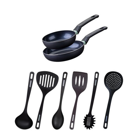 Ensemble de 2 poêles de 16 et 20 cm et 6 ustensiles Fackelmann Brandao