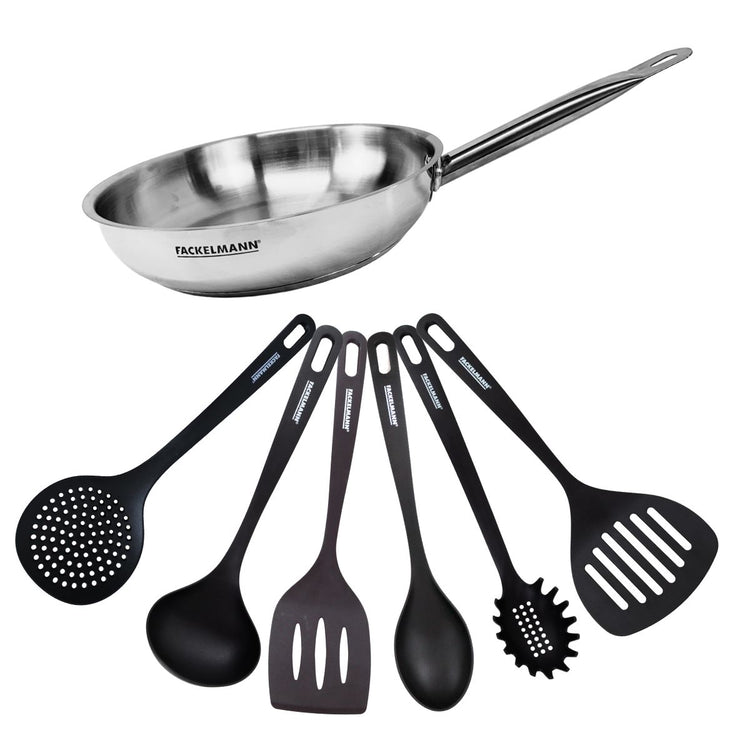 Set de 1 poêle 28 cm en inox et 6 ustensiles Fackelmann Eterna
