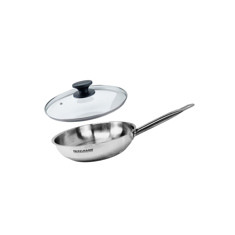 Set de 1 poêle de 24 cm en inox et couvercle en verre Fackelmann Eterna