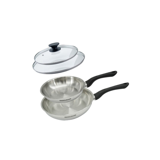 Set 2 poêles 20 et 24 cm en inox et couvercles verres Fackelmann Geneva