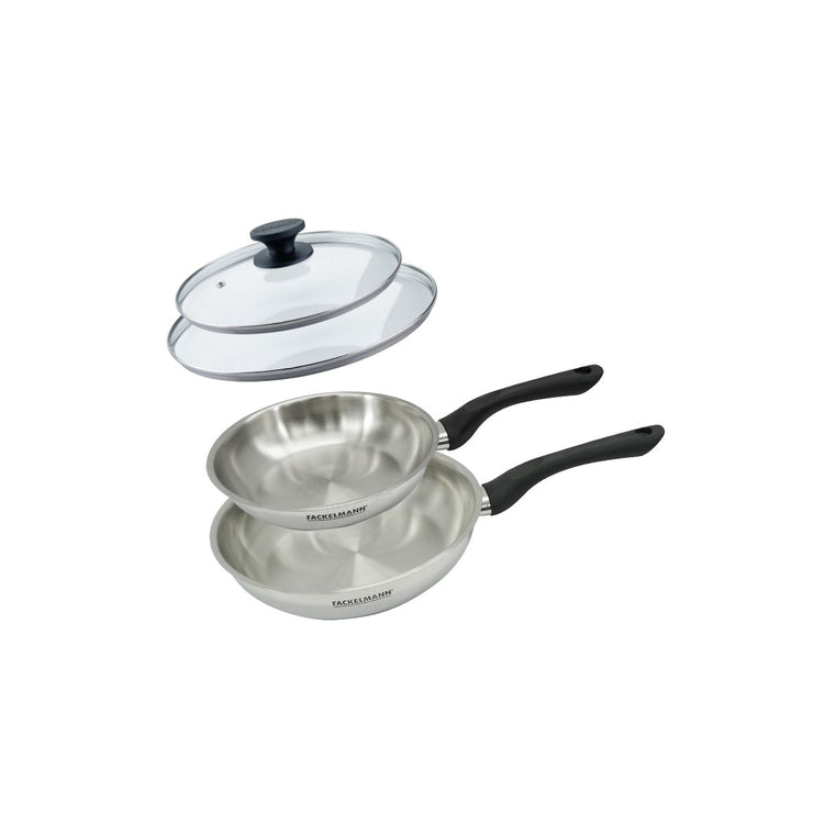 Set 2 poêles 20 et 24 cm en inox et couvercles verres Fackelmann Geneva