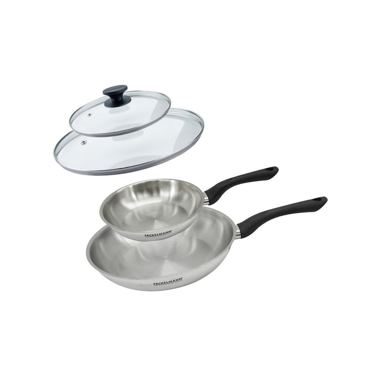 Set 2 poêles 20 et 28 cm en inox et couvercles verres Fackelmann Geneva