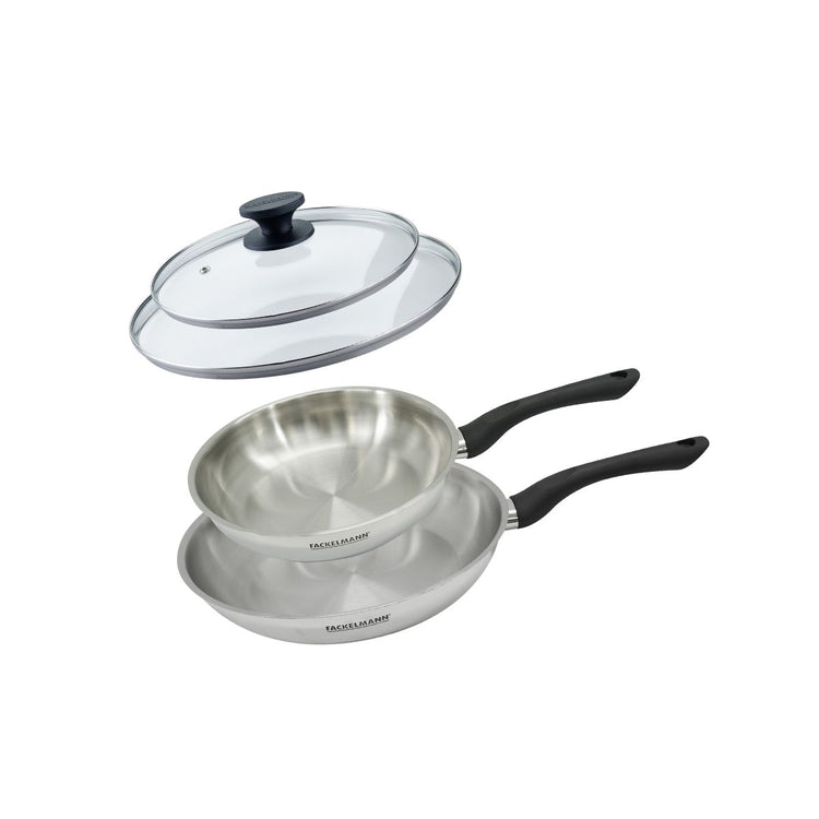 Set 2 poêles 24 et 28 cm en inox et couvercles verre Fackelmann Geneva